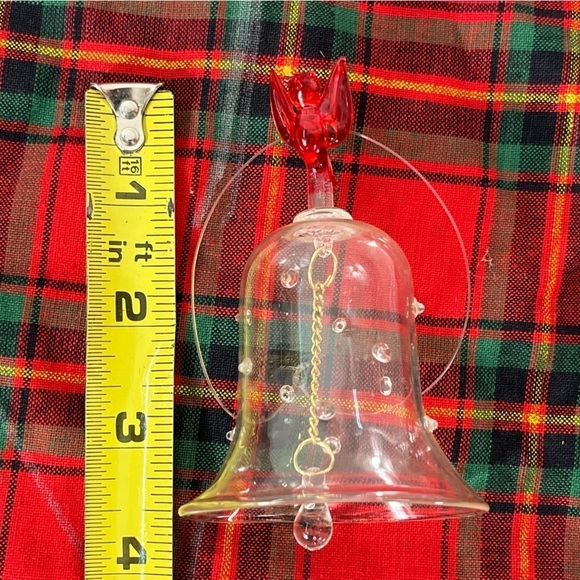 Clear Glass Bell Ornament with red bird on top polka dot glass hanging - Picture 4 of 4